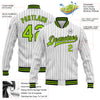 Custom White Black Pinstripe Neon Green Bomber Full-Snap Varsity Letterman Jacket