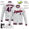 Custom White Navy Pinstripe Red Bomber Full-Snap Varsity Letterman Jacket