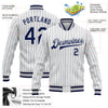 Custom White Navy Pinstripe Gray Bomber Full-Snap Varsity Letterman Jacket