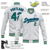 Custom White Royal Pinstripe Kelly Green Bomber Full-Snap Varsity Letterman Jacket