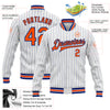 Custom White Royal Pinstripe Orange Bomber Full-Snap Varsity Letterman Jacket