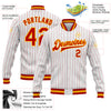 Custom White Red Pinstripe Gold Bomber Full-Snap Varsity Letterman Jacket