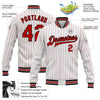 Custom White Red Pinstripe Black Bomber Full-Snap Varsity Letterman Jacket