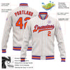 Custom White Orange Pinstripe Purple Bomber Full-Snap Varsity Letterman Jacket