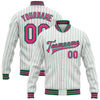 Custom White Kelly Green Pinstripe Pink Bomber Full-Snap Varsity Letterman Jacket