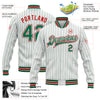 Custom White Kelly Green Pinstripe Red Bomber Full-Snap Varsity Letterman Jacket