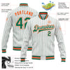 Custom White Kelly Green Pinstripe Orange Bomber Full-Snap Varsity Letterman Jacket