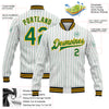 Custom White Kelly Green Pinstripe Gold-Black Bomber Full-Snap Varsity Letterman Jacket