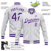 Custom White Purple Pinstripe Purple Bomber Full-Snap Varsity Letterman Jacket