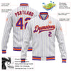 Custom White Purple Pinstripe Orange Bomber Full-Snap Varsity Letterman Jacket