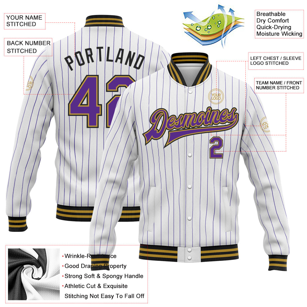 Cheap Custom White Purple Pinstripe Purple Old Gold-Black