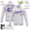 Custom White Purple Pinstripe Gray Bomber Full-Snap Varsity Letterman Jacket