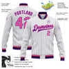 Custom White Purple Pinstripe Pink-Black Bomber Full-Snap Varsity Letterman Jacket