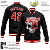 Custom Black Red-White Skull Fashion 3D Bomber Full-Snap Varsity Letterman Jacket