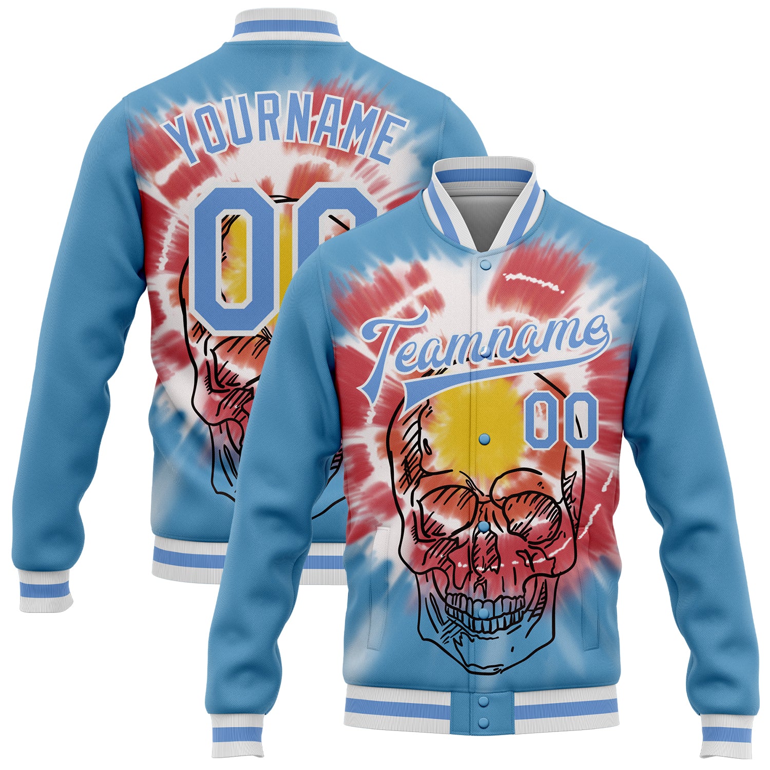 Cheap Custom Purple Light Blue-White Bomber Full-Snap Varsity