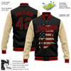 Custom Black Red-City Cream Spartan Logo With Vintage USA Flag 3D Pattern Design Bomber Full-Snap Varsity Letterman Two Tone Jacket