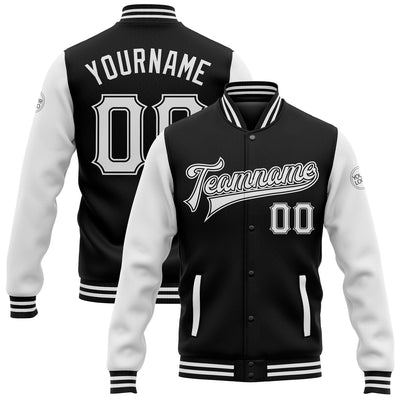 Custom Black White Bomber Full-Snap Varsity Letterman Two Tone Jacket