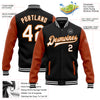 Custom Black White-Texas Orange Bomber Full-Snap Varsity Letterman Two Tone Jacket