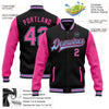 Custom Black Pink-Light Blue Bomber Full-Snap Varsity Letterman Two Tone Jacket