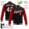 Custom Black White-Red Bomber Full-Snap Varsity Letterman Two Tone Jacket