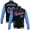 Custom Black Light Blue-Pink Bomber Full-Snap Varsity Letterman Two Tone Jacket