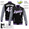 Custom Black White Purple-Gray Bomber Full-Snap Varsity Letterman Two Tone Jacket