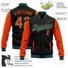 Custom Black Orange-Teal Bomber Full-Snap Varsity Letterman Two Tone Jacket