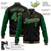 Custom Black Kelly Green-Old Gold Bomber Full-Snap Varsity Letterman Two Tone Jacket