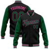 Custom Black Kelly Green-Pink Bomber Full-Snap Varsity Letterman Two Tone Jacket