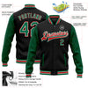 Custom Black Kelly Green-Red Bomber Full-Snap Varsity Letterman Two Tone Jacket