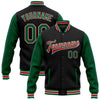 Custom Black Kelly Green-Red Bomber Full-Snap Varsity Letterman Two Tone Jacket