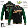 Custom Black Kelly Green-Orange Bomber Full-Snap Varsity Letterman Two Tone Jacket