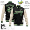 Custom Black Green-Cream Bomber Full-Snap Varsity Letterman Two Tone Jacket