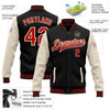 Custom Black Red-Cream Bomber Full-Snap Varsity Letterman Two Tone Jacket