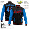 Custom Black Powder Blue-Red Bomber Full-Snap Varsity Letterman Two Tone Jacket