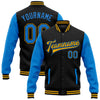 Custom Black Powder Blue-Gold Bomber Full-Snap Varsity Letterman Two Tone Jacket