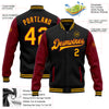 Custom Black Gold-Crimson Bomber Full-Snap Varsity Letterman Two Tone Jacket