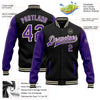 Custom Black Purple-Cream Bomber Full-Snap Varsity Letterman Two Tone Jacket