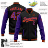 Custom Black Purple-Orange Bomber Full-Snap Varsity Letterman Two Tone Jacket