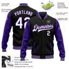 Custom Black White-Purple Bomber Full-Snap Varsity Letterman Two Tone Jacket