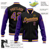 Custom Black Purple-Gold Bomber Full-Snap Varsity Letterman Two Tone Jacket