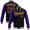 Custom Black Purple-Gold Bomber Full-Snap Varsity Letterman Two Tone Jacket