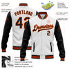 Custom White Black-Orange Bomber Full-Snap Varsity Letterman Two Tone Jacket