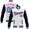 Custom White Sky Blue-Pink Bomber Full-Snap Varsity Letterman Two Tone Jacket