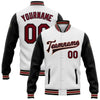 Custom White Crimson Black-City Cream Bomber Full-Snap Varsity Letterman Two Tone Jacket