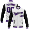 Custom White Purple-Black Bomber Full-Snap Varsity Letterman Two Tone Jacket