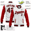 Custom White Black-Red Bomber Full-Snap Varsity Letterman Two Tone Jacket