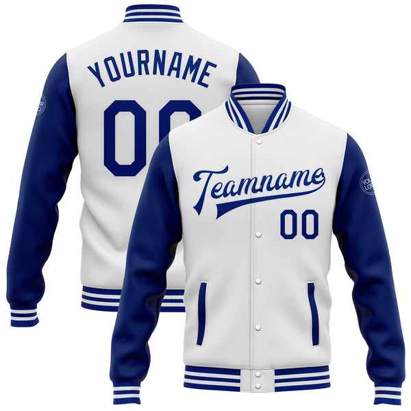 Royal Blue and White Baseball Varsity Jacket for Women