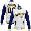 Custom White Royal-Yellow Bomber Full-Snap Varsity Letterman Two Tone Jacket