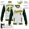 Custom White Green-Gold Bomber Full-Snap Varsity Letterman Two Tone Jacket